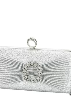 Geanta clutch argintiu cu brosa BYH8815 05 imagine