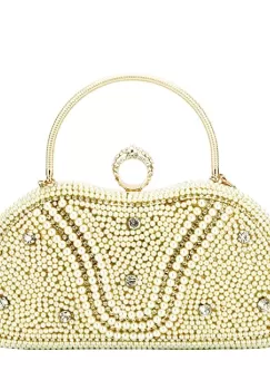 Geanta clutch bej auriu cu perle si pietricele BME-22732 05 imagine