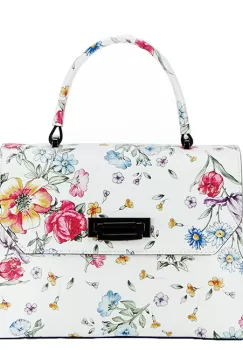 Geanta din piele alba cu imprimeu floral 8959 124 imagine