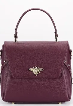 Geanta din piele naturala bordo inchis cu brosa 1505A 123 imagine