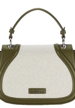 Geanta eleganta verde maslina cu insertie textila bej DHJ943-2 17 imagine