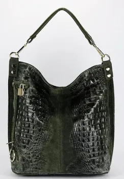 Geanta kaki din piele naturala cu imprimeu reptila 1915 M9 imagine