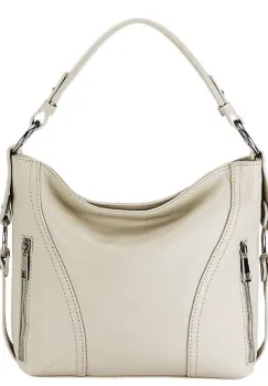 Geanta medie bej deschis din piele naturala 8931 124 imagine