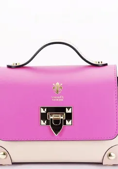 Geanta multicolora din piele naturala 1616 131 Taupe imagine