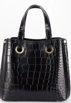 Geanta neagra din piele naturala cu imprimeu de reptila 8916 129 imagine