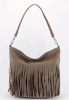 Geanta taupe FloraCO Paris cu franjuri F7515 14 imagine