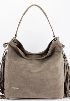Geanta taupe FloraCO Paris cu franjuri F7518 M4 imagine