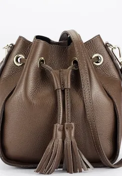 Geanta taupe inchis din piele naturala 1110 125 imagine