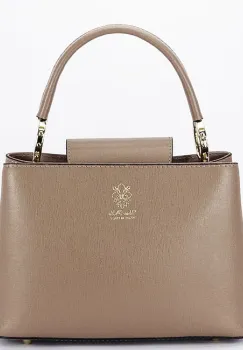 Geanta taupe inchis din piele naturala 8950 119 imagine