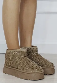 Ghete dama kaki cu pietricele PU-15 M4 imagine