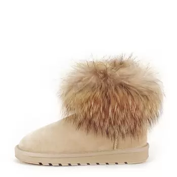 Ghete din piele naturala bej cu blanita Carina imagine