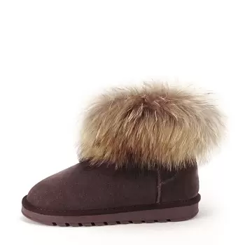 Ghete din piele naturala maro cu blanita Carina imagine