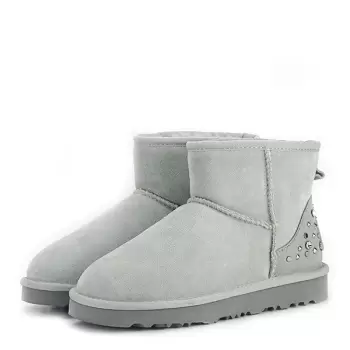 Ghete gri din piele naturala Bella imagine