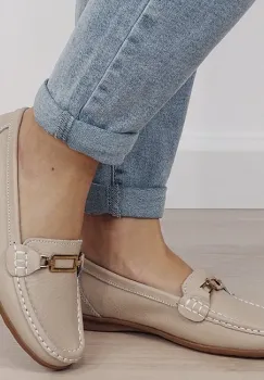 Mocasini bej de tip loafers din piele naturala 0511 01 imagine