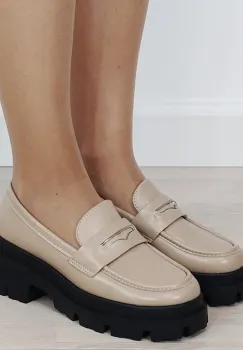 Mocasini dama bej tip loafers cu talpa groasa 1815 04 imagine