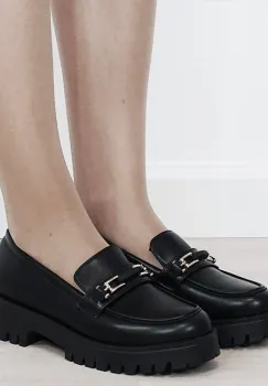 Mocasini dama negri tip loafers cu catarama aurie 2870 04 imagine