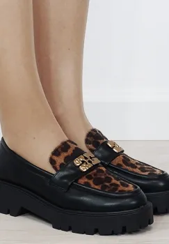 Mocasini negri tip loafers cu imprimeu leopard texturat 1889 04 imagine