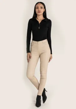 Pantaloni skinny din piele ecologica Bej LC001-2 M9 imagine