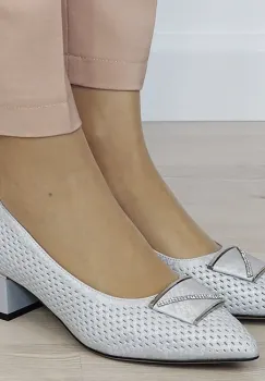 Pantofi argintii comozi din piele naturala BY6935-1 03 imagine