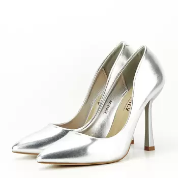 Pantofi argintii cu toc comod H1012 imagine