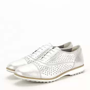 Pantofi oxford din piele naturala argintiu Magda 01 imagine