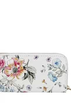 Portofel din piele naturala 8954 07 Alb cu imprimeu floral imagine