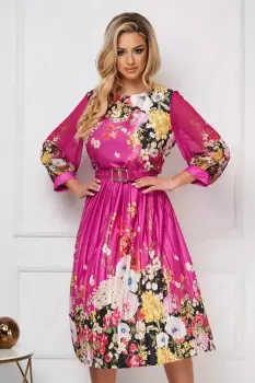 Rochie midi in clos din material fin la atingere cu imprimeu floral imagine