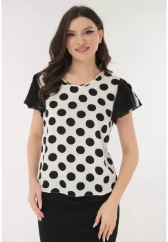 Bluza alba cu buline negre si volane la maneci imagine