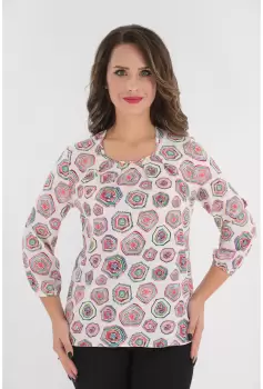 Bluza alba cu print geometric multicolor imagine