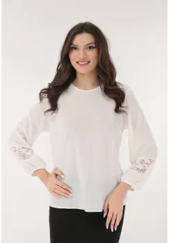 Bluza alba eleganta cu dantela decorativa la maneci imagine