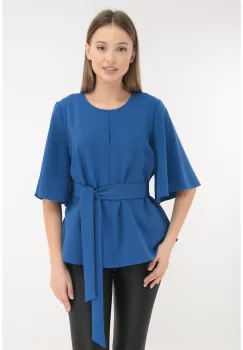 Bluza albastru-regal cu maneci ample si cordon in talie imagine