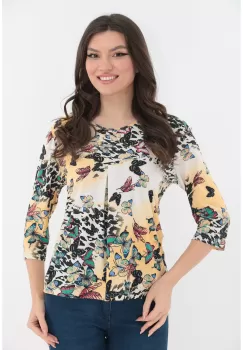 Bluza bej cu fluturi imprimati imagine