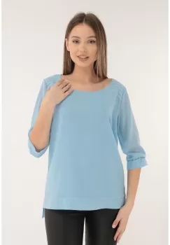 Bluza bleu din voal cu tiv asimetric imagine