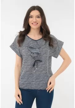 Bluza bleumarin cu buline albe din matase cu jabou imagine