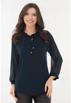 Bluza bleumarin cu guler incretit imagine