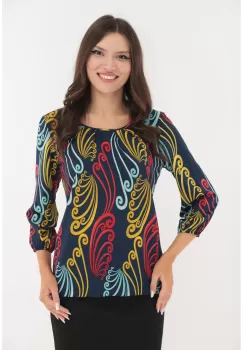 Bluza bleumarin cu imprimeu abstract mustar imagine