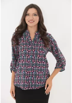 Bluza bleumarin cu print abstract roz imagine