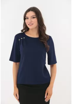 Bluza bleumarin din vascoza cu pliuri asimetrice imagine