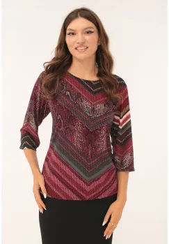Bluza bordo cu imprimeu geometric crem imagine