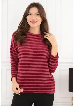 Bluza bordo tricotata cu dungi orizontale imagine