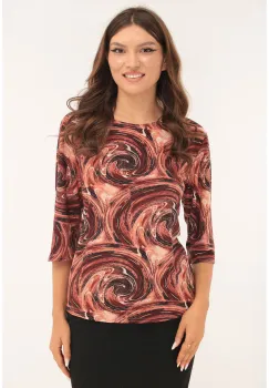 Bluza caramizie cu imprimeu abstract imagine