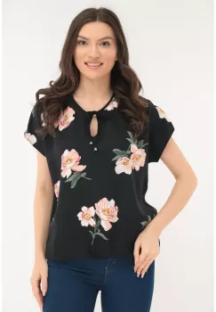 Bluza casual cu imprimeu floral roz imagine