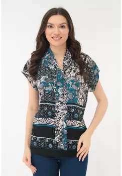 Bluza casual cu print bordurat si esarfa imagine