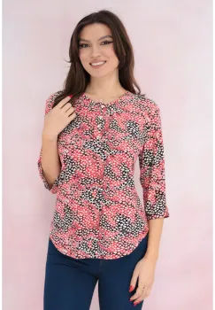 Bluza corai cu imprimeu abstract bej imagine