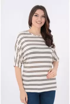 Bluza crem din vascoza cu dungi negre si cafenii imagine