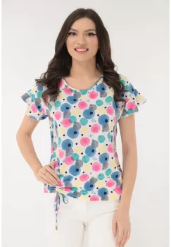 Bluza cu buline multicolore imprimate si cu siret lateral imagine