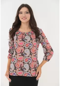 Bluza cu imprimeu abstract rosu-bej imagine