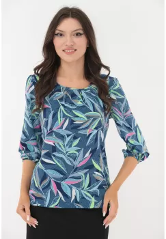 Bluza cu imprimeu floral albastru-roz imagine