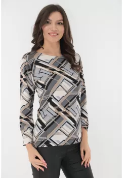 Bluza cu imprimeu geometric albastru-bej imagine