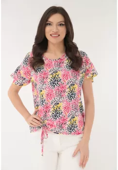 Bluza cu print floral roz si cu siret lateral imagine